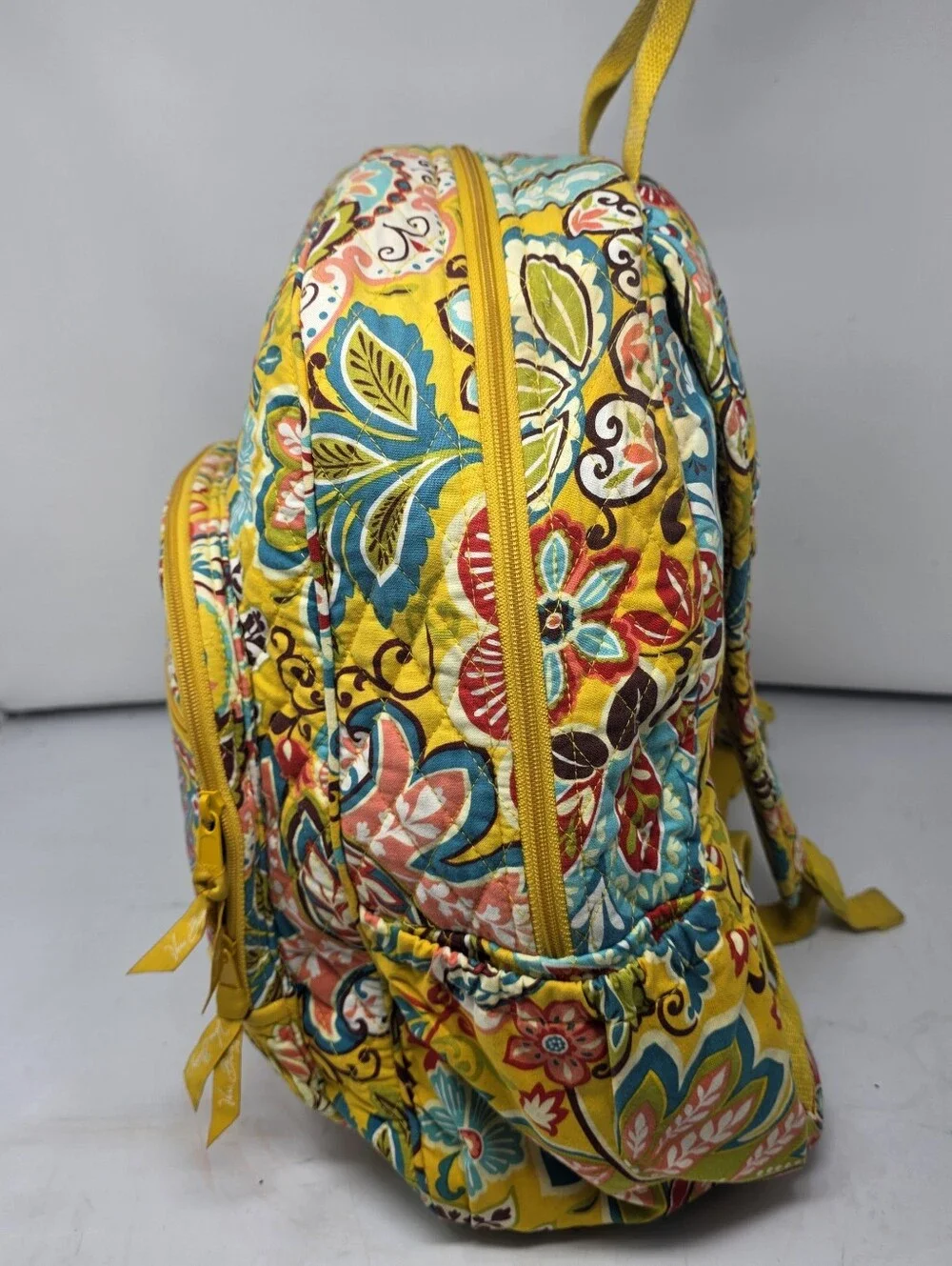 Vera Bradley Provencial  Yellow Quilted Backpack Organizer & Laptop Sleeve
